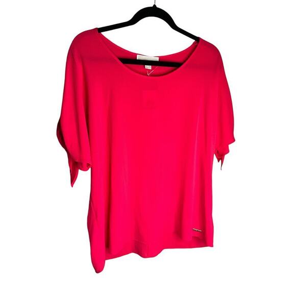 Michael Kors Top Short Sleeves Tie Cuffs Round Neck Peach Womens Size Large NWT - Picture 1 of 6